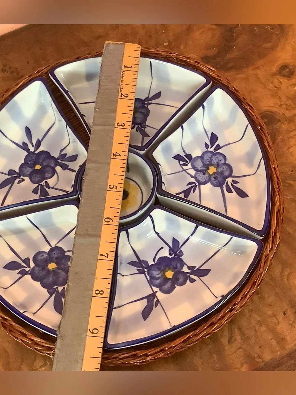 Vintage Floral Ceramic Serving Platter  6-Part Snack & Dip  9.5” Tray